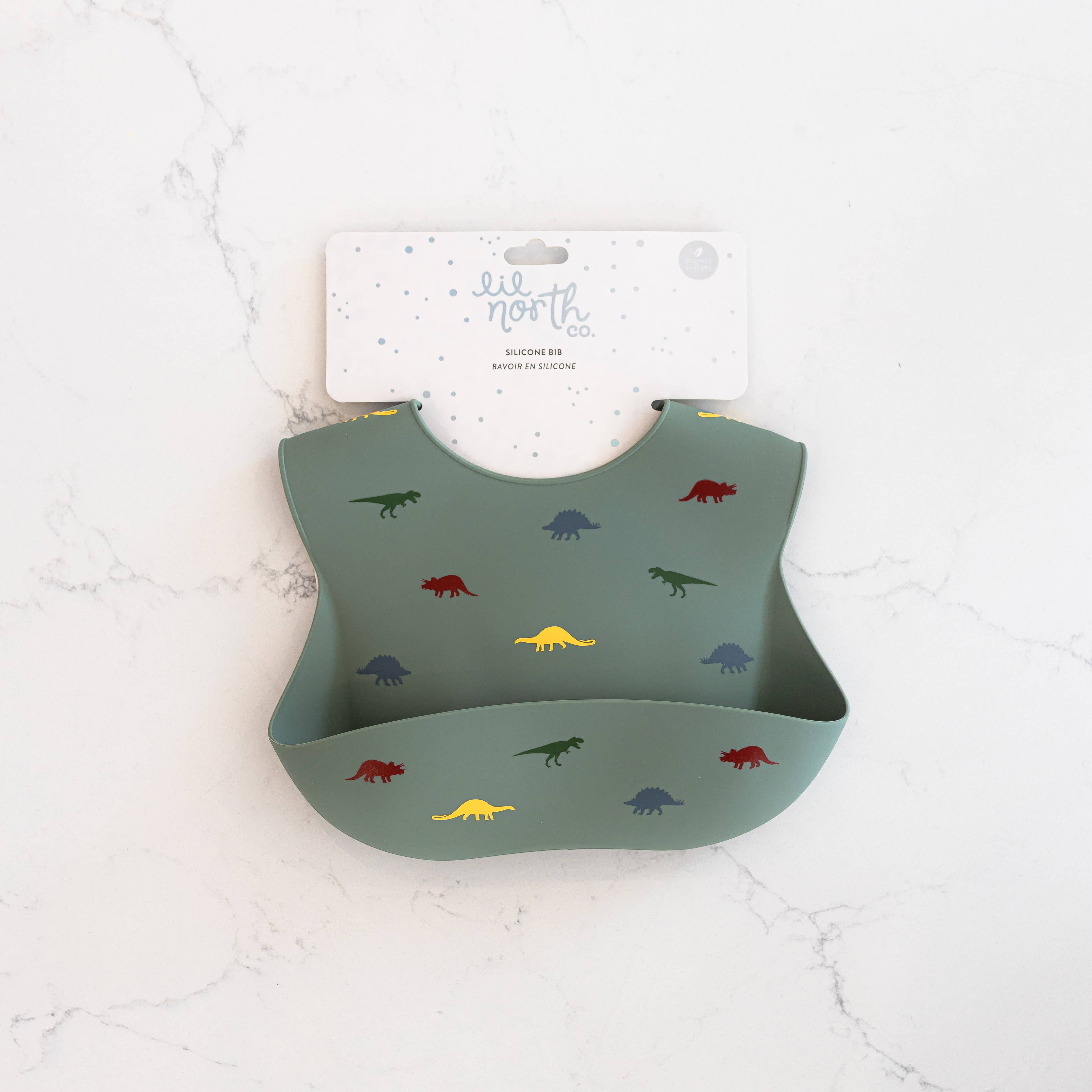 Stamped Dino Silicone Bib - Fun, Functional, and Mess-Free
