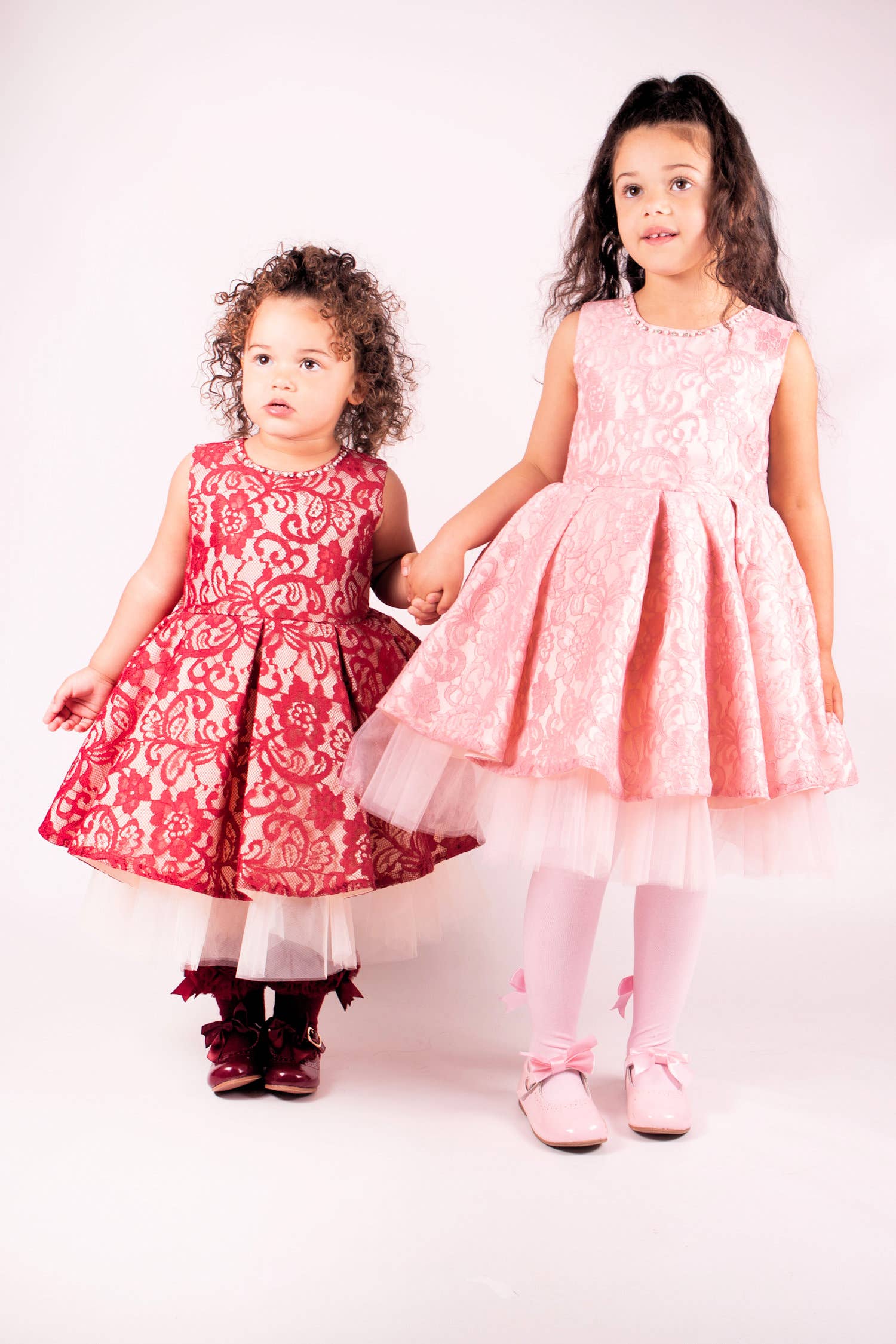 Girls' Winter Lace Dress with Diamanté Collar