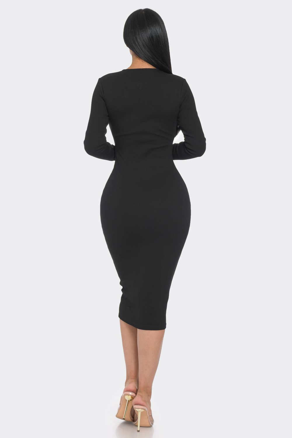 MIDI DRESS WITH GOLD TRIM DETAIL AND 2 WAY ZIPPER - NHOVIDSHOP