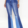 Two Tone Patchwork Micro Flare Stretch High Waisted Jeans