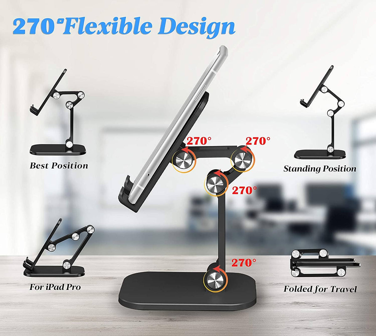 Universal Compatible Strong Adjustable Foldable Phone/Tablet Stand Holder: Black - NHOVIDSHOP.COM