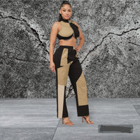 Color Block Front Zipper Top and Pants Set - NHOVIDSHOP.COM