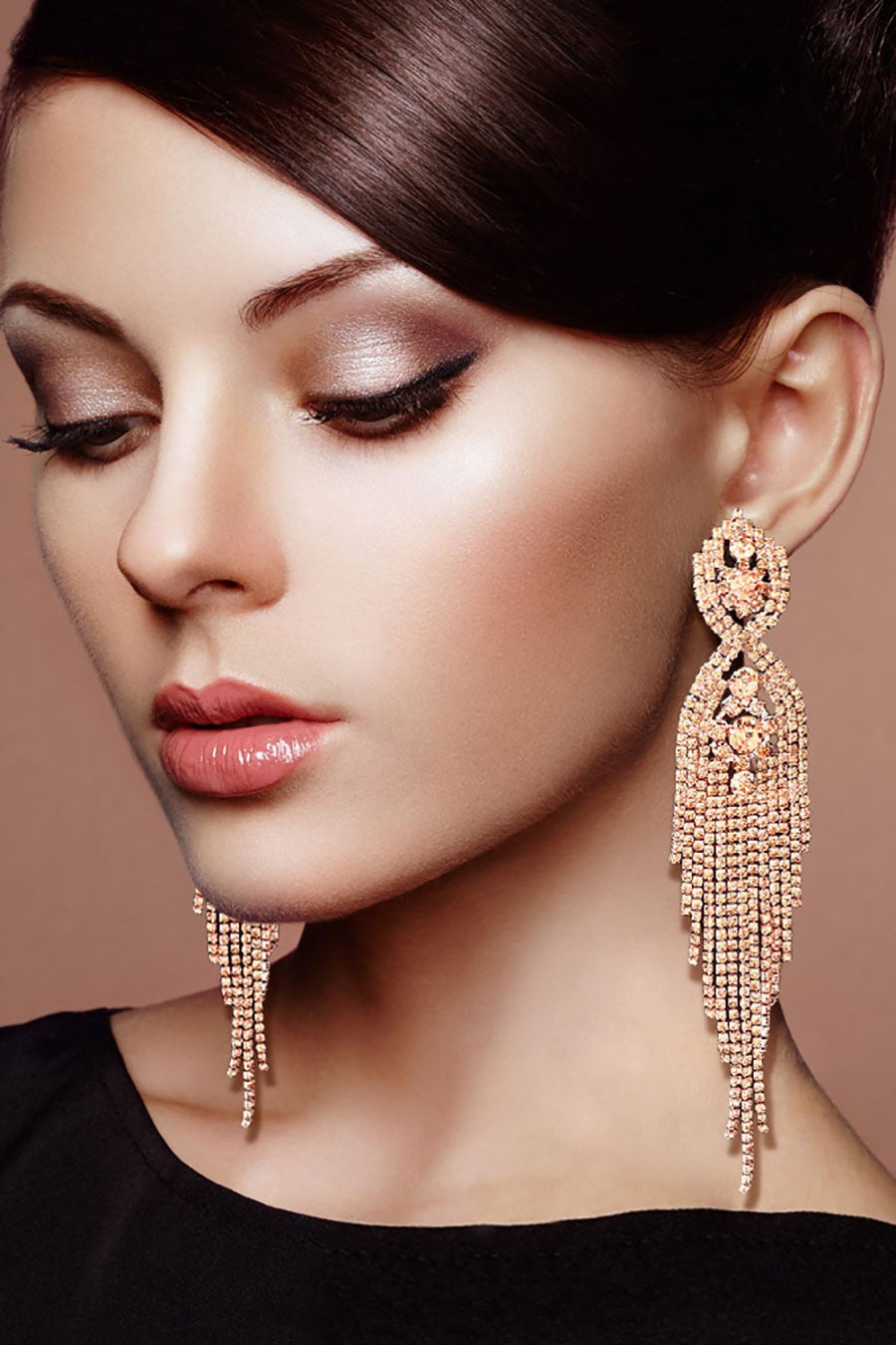 Rhinestone Long Drop Statement Evening Earrings - NHOVIDSHOP