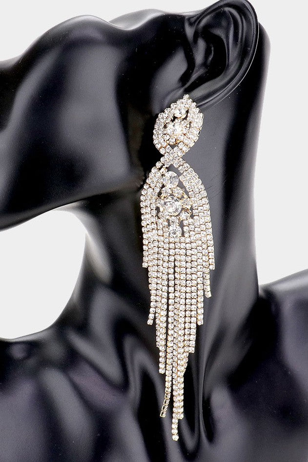 Rhinestone Long Drop Statement Evening Earrings - NHOVIDSHOP