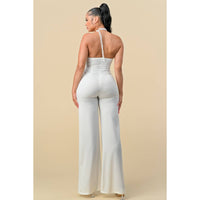 HALTERNECK RIBBON DETAIL CHAIN TRIM JUMPSUIT - NHOVIDSHOP