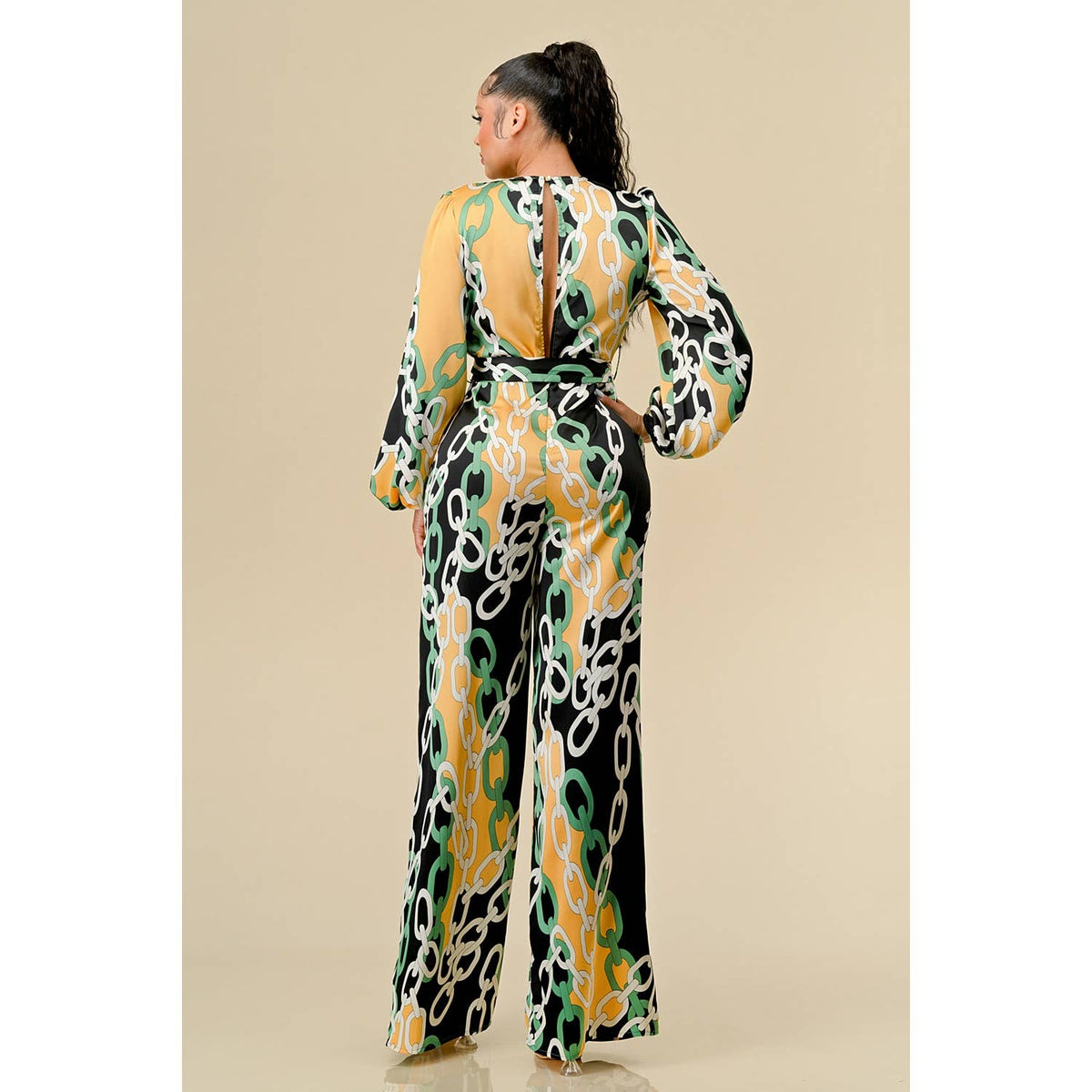 DEEP V CHAIN PRINT JUMPSUIT - NHOVIDSHOP