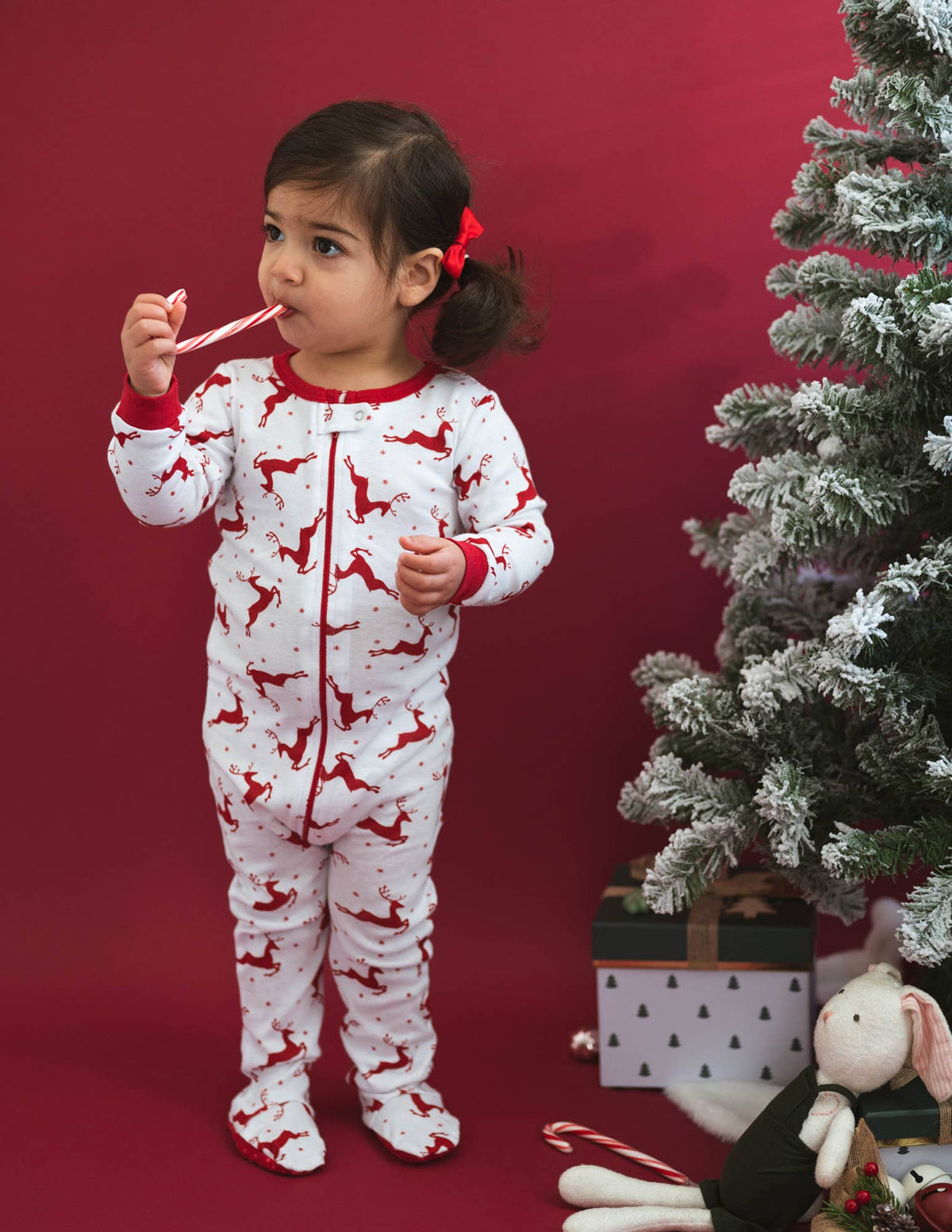 Kids Footed Cotton Pajama Red & White Reindeer Christmas: 3-6 month - NHOVIDSHOP.COM