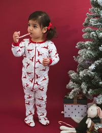 Kids Footed Cotton Pajama Red & White Reindeer Christmas: 12-18 month - NHOVIDSHOP.COM