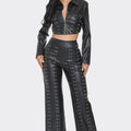 FAUX LEATHER SET WITH RHINESTONE  DETAIL
