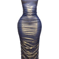 Ombre & gold mesh layered one shoulder maxi dress