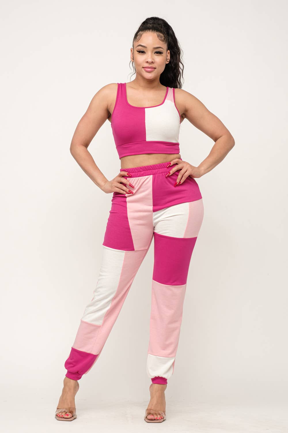 Color Block Tank Top And Waistband Pants Set