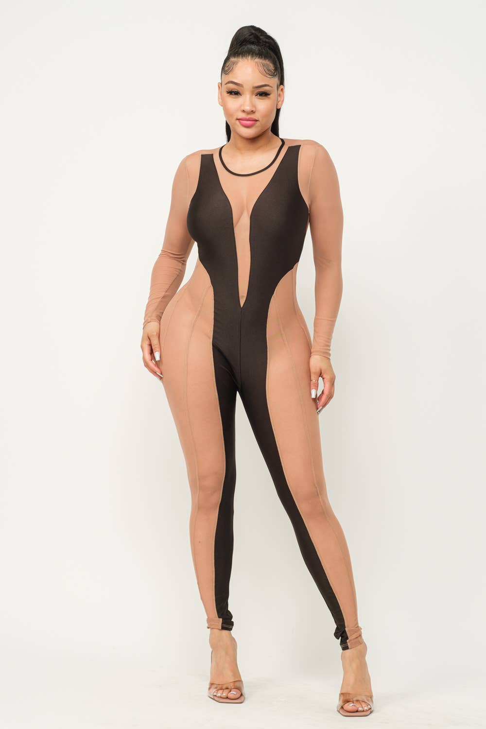 Contrast Mesh Color Block Detail Jumpsuit