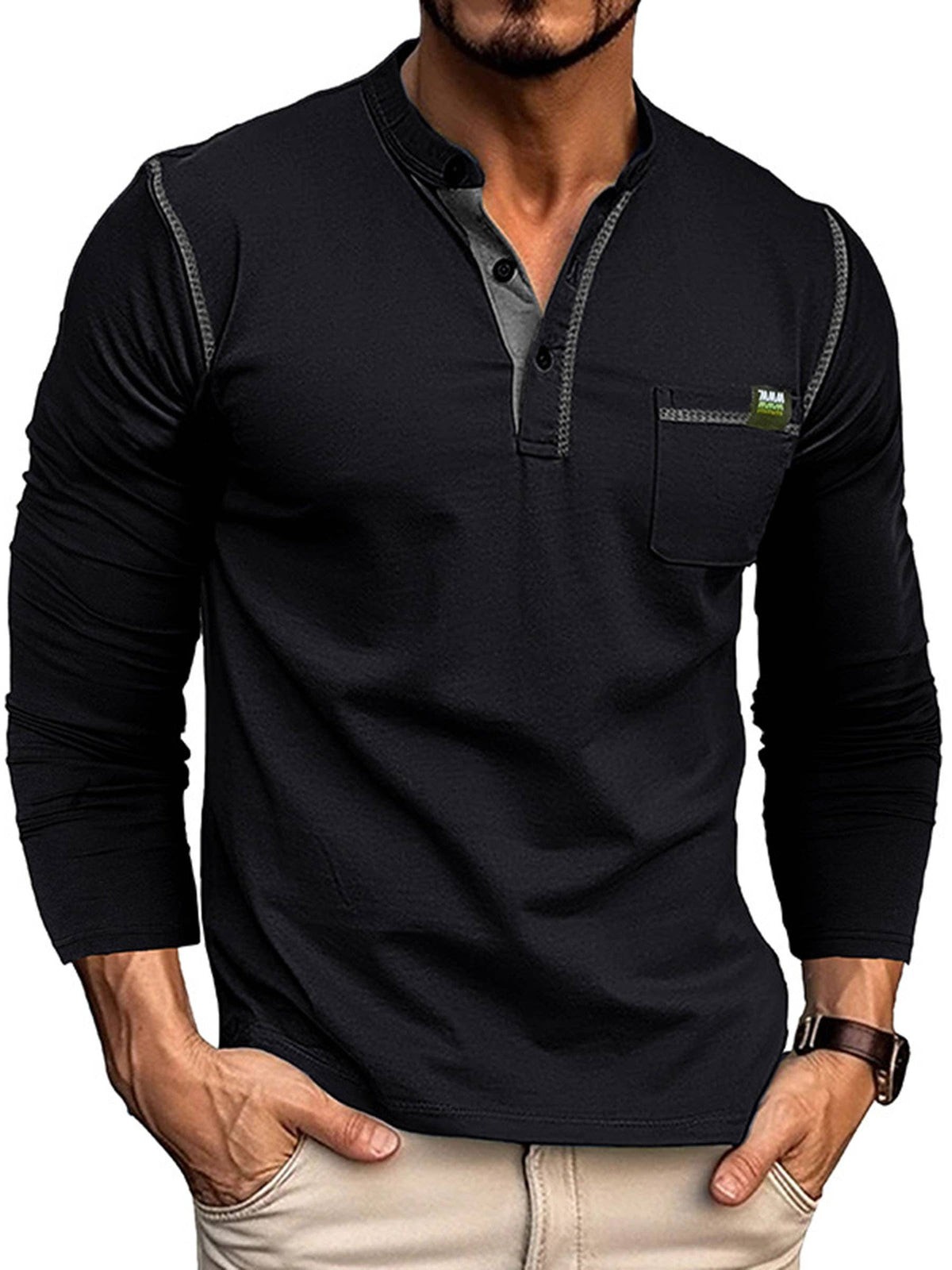 Men's Henry Colored Button Fashion Top - NHOVIDSHOP