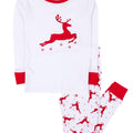 Kids Two Piece Cotton Pajamas Red & White Reindeer Christmas
