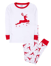 Kids Two Piece Cotton Pajamas Red & White Reindeer Christmas: 8 yea - NHOVIDSHOP.COM