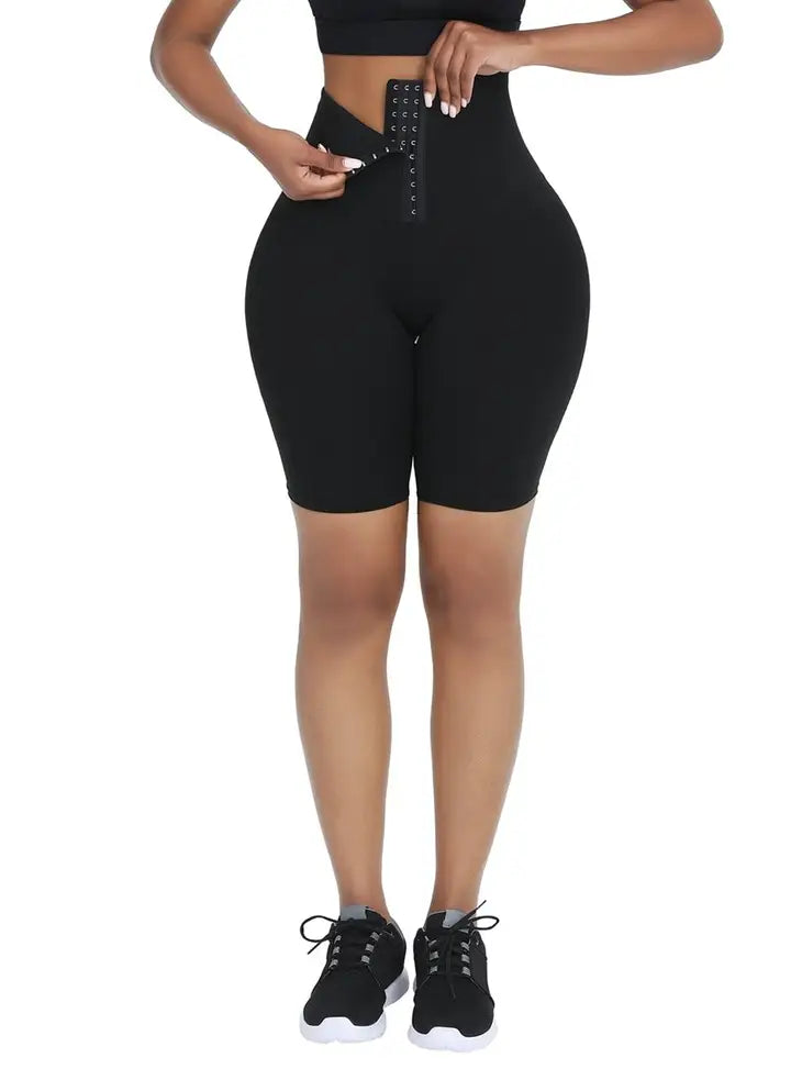 Black High Waist 2-In-1 Waist Trainer Shorts Mid-Thigh - NHOVIDSHOP