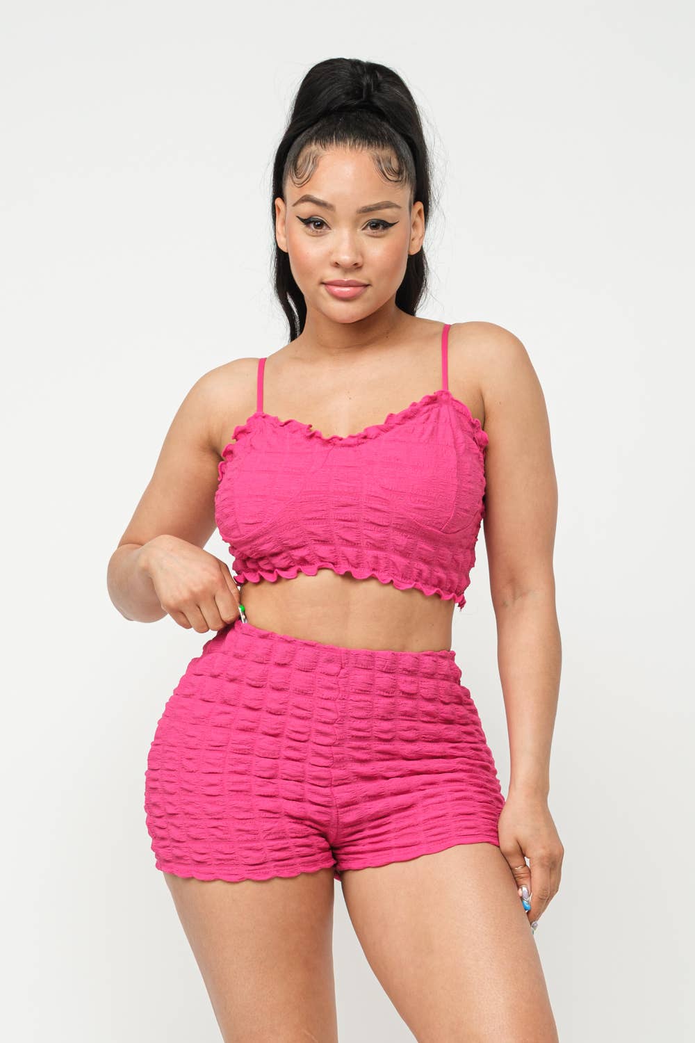 Popcorn Merrow Stitch Ends Top And Shorts Set