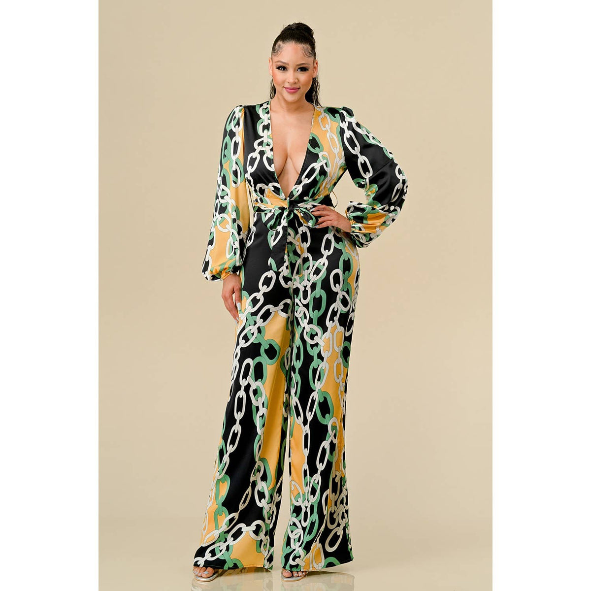 DEEP V CHAIN PRINT JUMPSUIT - NHOVIDSHOP