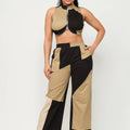 Color Block Front Zipper Top And Pants Set