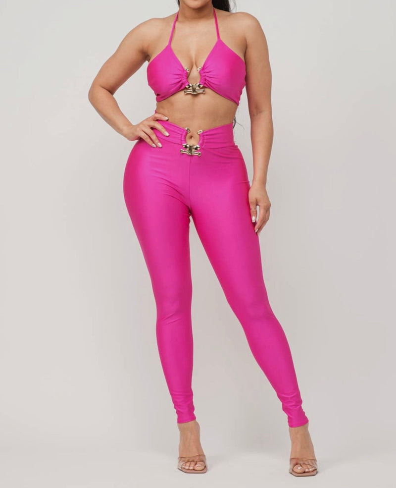 Front U-Ring Trim Bra Top and Leggings Set - NHOVIDSHOP.COM