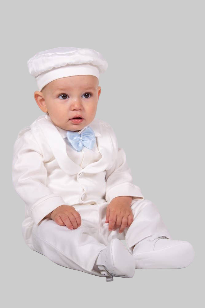 Boy Baptism Outfit with Blue bow tie