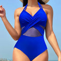 One Piece Solid Color Mesh Bikini Swimsuit