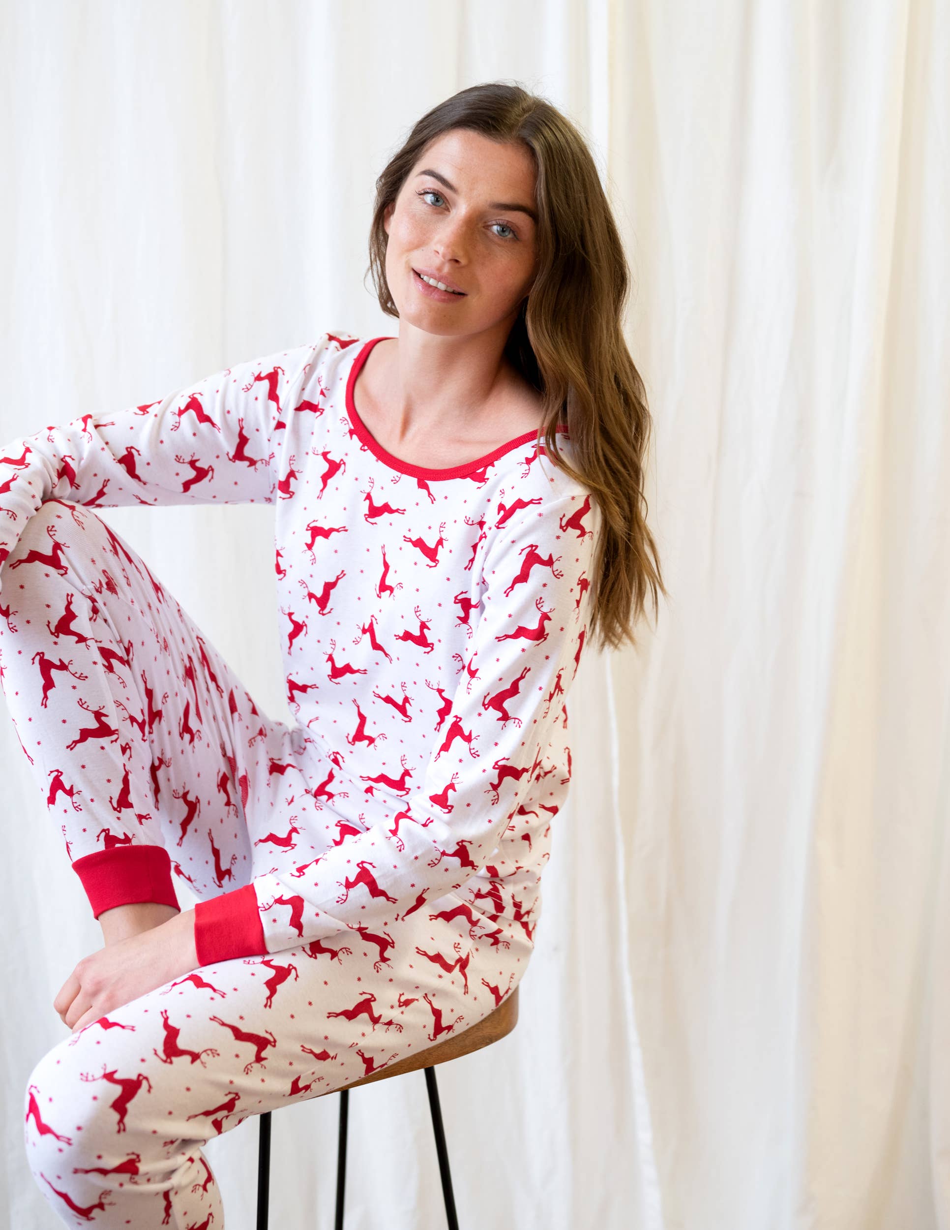 Womens Two Piece Cotton Pajamas for Christmas
