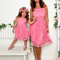 Mommy & Me Spring Pink Dress w/ Crochet Overlay