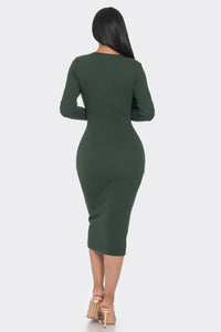 MIDI DRESS WITH GOLD TRIM DETAIL AND 2 WAY ZIPPER - NHOVIDSHOP