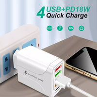 Combo: 6 Feet Charging Cable & 5-Port PD Wall Charger Bundle Deal: Cable + Black Charger - NHOVIDSHOP.COM