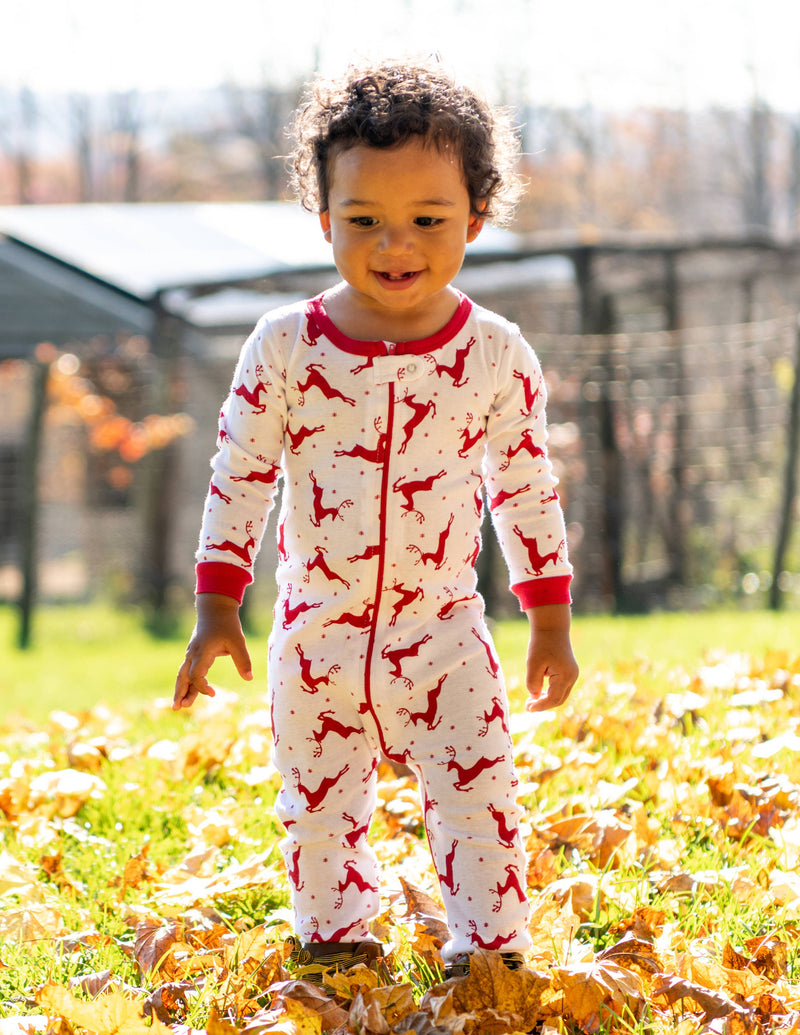 Kids Footed Cotton Pajama Red & White Reindeer Christmas: 6-12 month - NHOVIDSHOP.COM