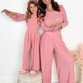 Mommy and Me Chic Pink Waffle Knit Pant Set
