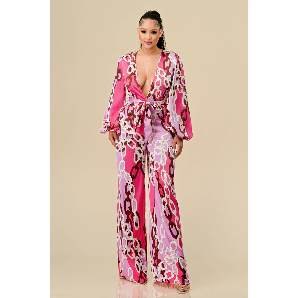 DEEP V CHAIN PRINT JUMPSUIT - NHOVIDSHOP