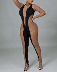 Contrast Mesh Color Block Detail Jumpsuit - NHOVIDSHOP.COM