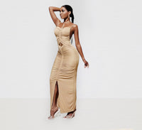 SEXY LONG PARTY DRESS HOLLOW OUT SPAGHETTI SLITSexy Spaghetti Strap Ruched Autumn Dress Women Off Shoulder Strapless Backless Bodycon Maxi Dress Pleated Party - NHOVIDSHOP