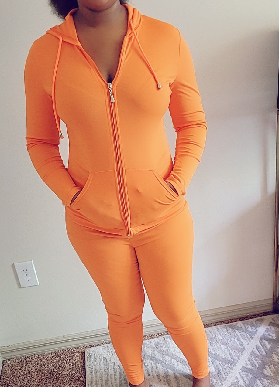 ORANGE ZIPPER DRAWSTRING PANT&HOODIES TWO PIECE SET - NHOVIDSHOP