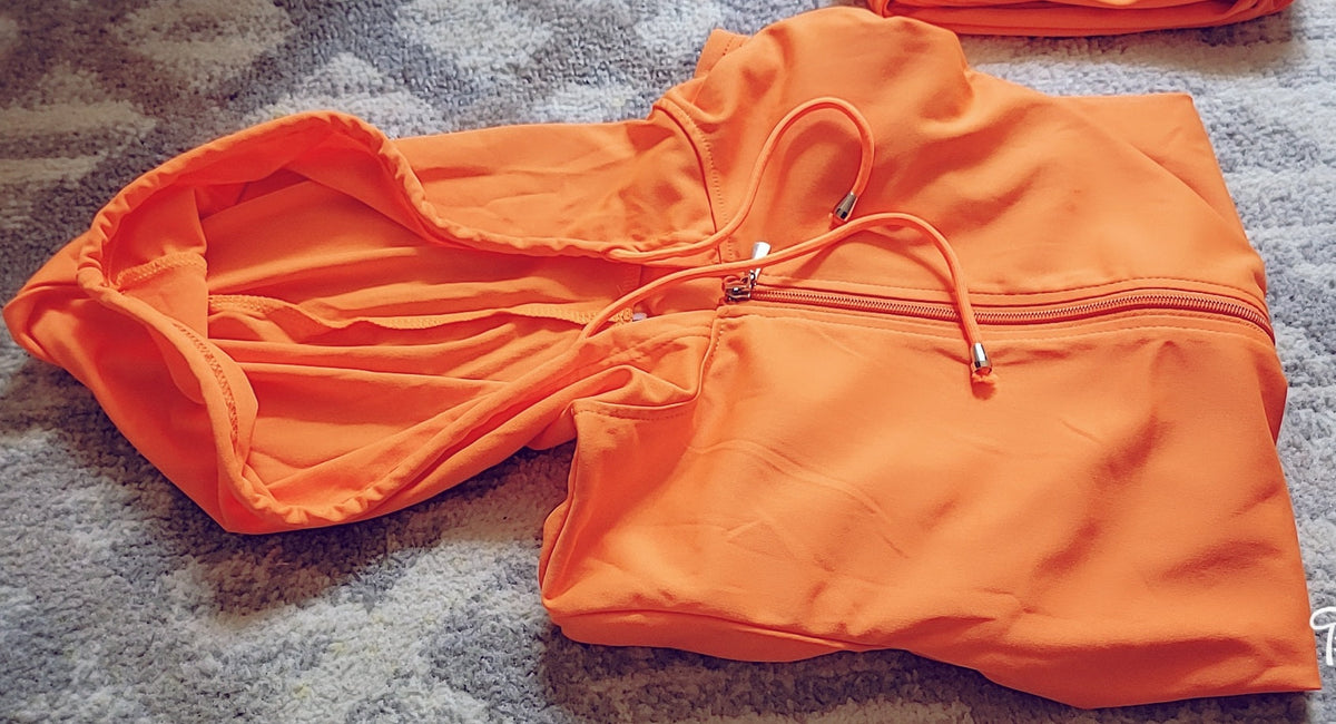 ORANGE ZIPPER DRAWSTRING PANT&HOODIES TWO PIECE SET - NHOVIDSHOP