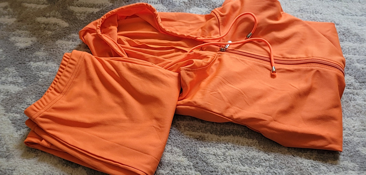 ORANGE ZIPPER DRAWSTRING PANT&HOODIES TWO PIECE SET - NHOVIDSHOP