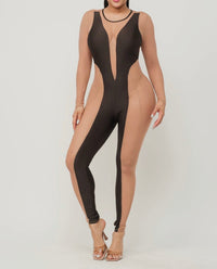 Contrast Mesh Color Block Detail Jumpsuit - NHOVIDSHOP.COM