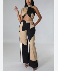 Color Block Front Zipper Top and Pants Set - NHOVIDSHOP.COM