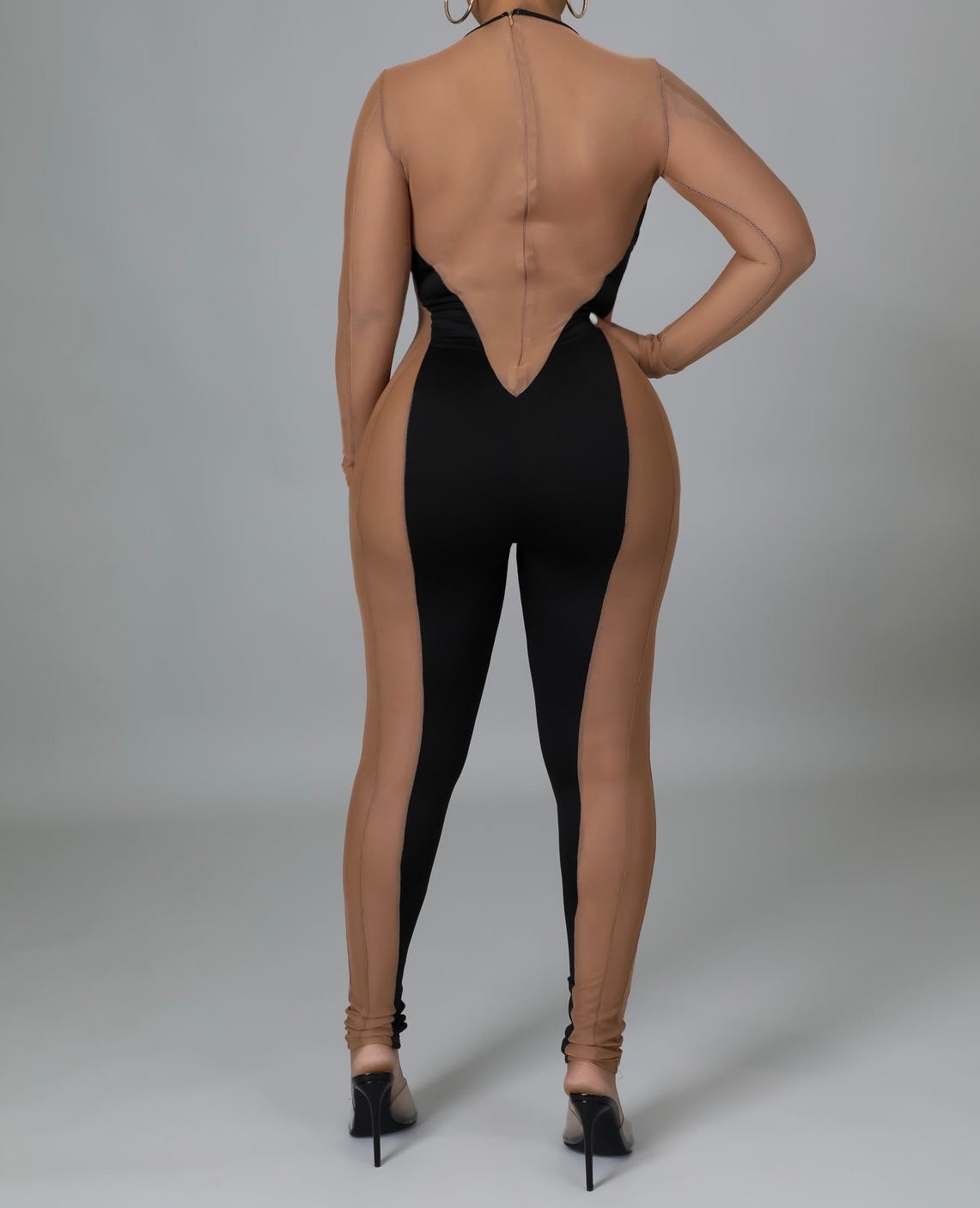 Contrast Mesh Color Block Detail Jumpsuit - NHOVIDSHOP.COM