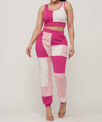 Color Block Tank Top and Waistband Pants Set - NHOVIDSHOP.COM