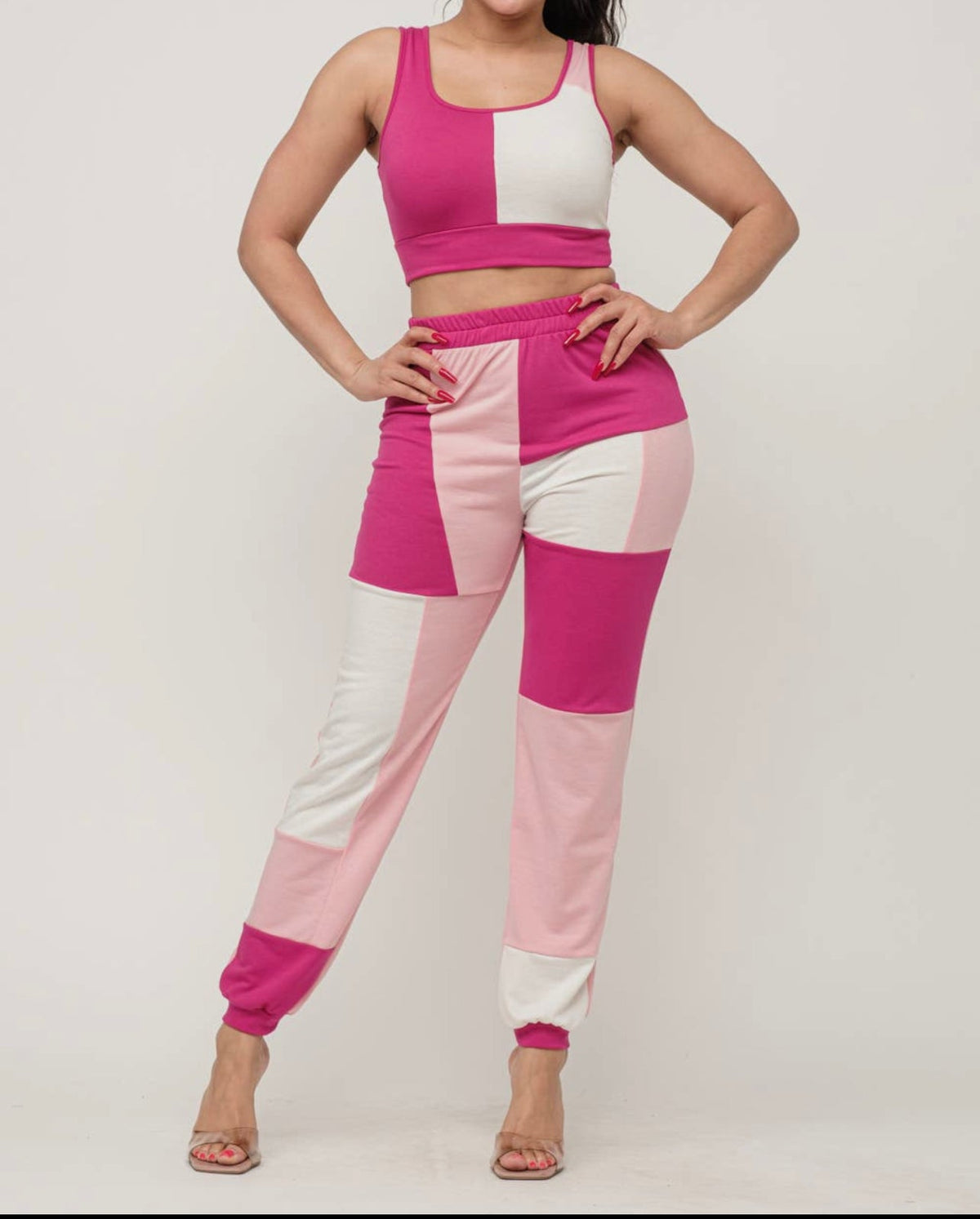 Color Block Tank Top and Waistband Pants Set - NHOVIDSHOP.COM