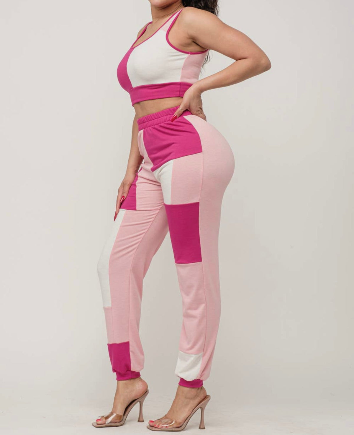 Color Block Tank Top and Waistband Pants Set - NHOVIDSHOP.COM