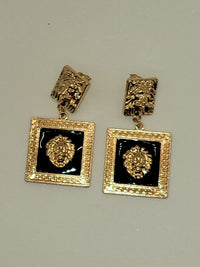 Lion Head black and Gold Square Earrings and Necklace SET - NHOVIDSHOP