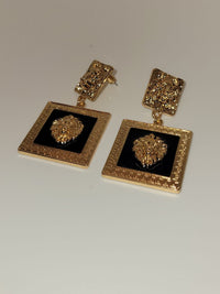 Lion Head black and Gold Square Earrings and Necklace SET - NHOVIDSHOP