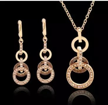 Women's Gold -tone Rhinestone Circle Aztec Pattern Neckale set - NHOVIDSHOP