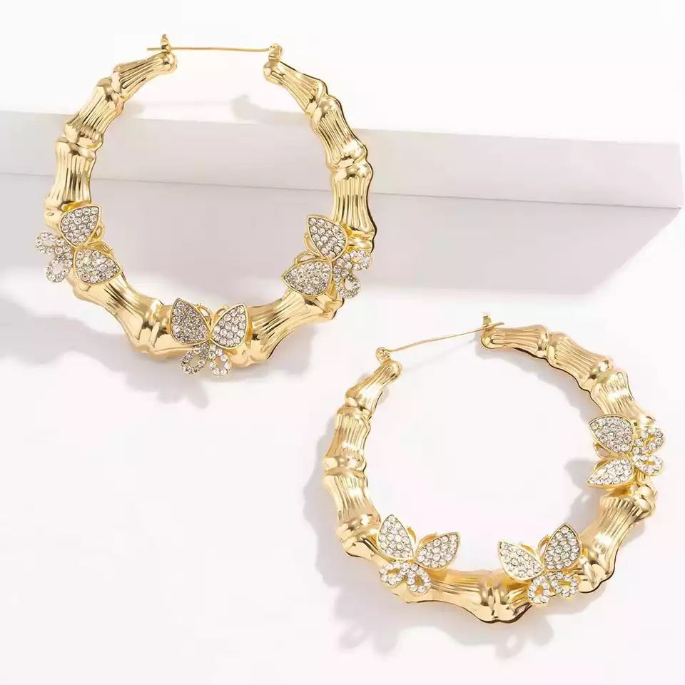 Burtterfly bamboo hoop Earrings - NHOVIDSHOP