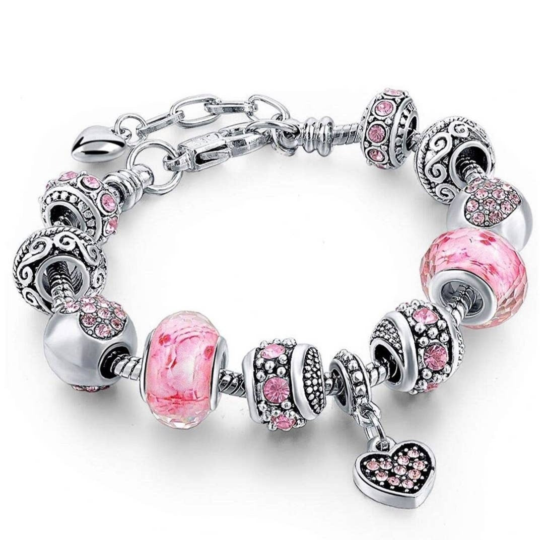 Pink AUSTRIAN CRISTAL And Heart Charm bracelets.Pretty and stylish, this Pink - NHOVIDSHOP