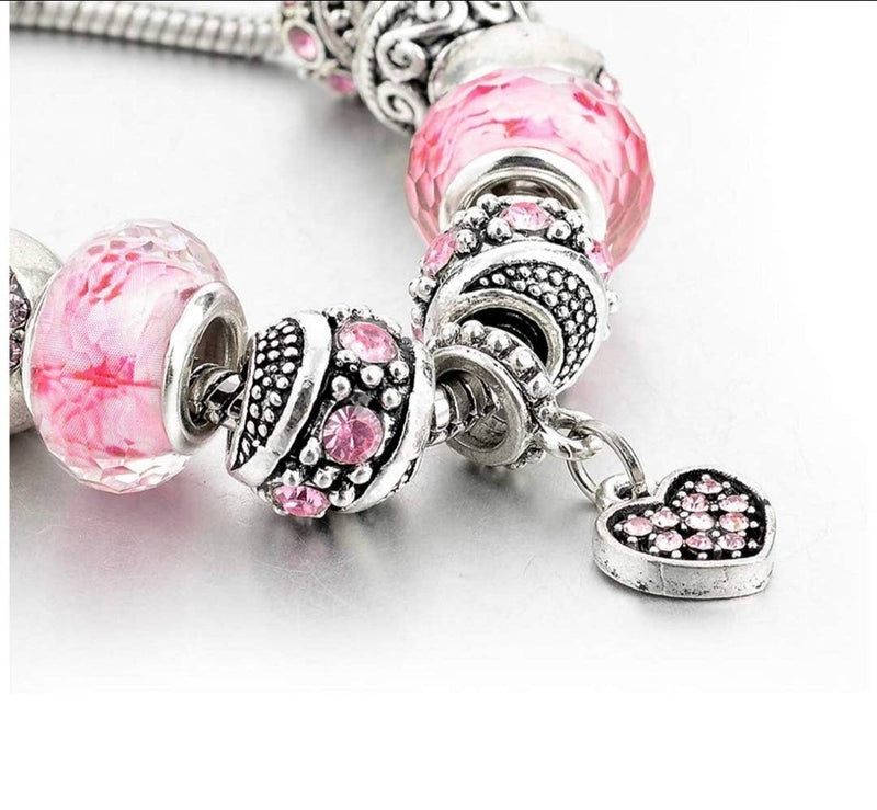 Pink AUSTRIAN CRISTAL And Heart Charm bracelets.Pretty and stylish, this Pink - NHOVIDSHOP